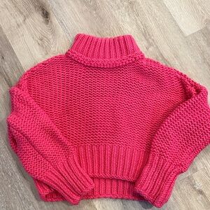 Free People Vibrant Pink Turtleneck Sweater